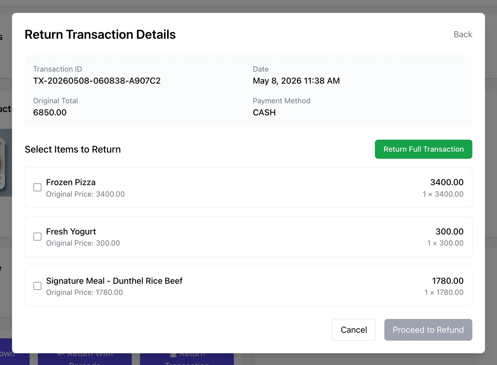 RetailCarrera return transactions workflow